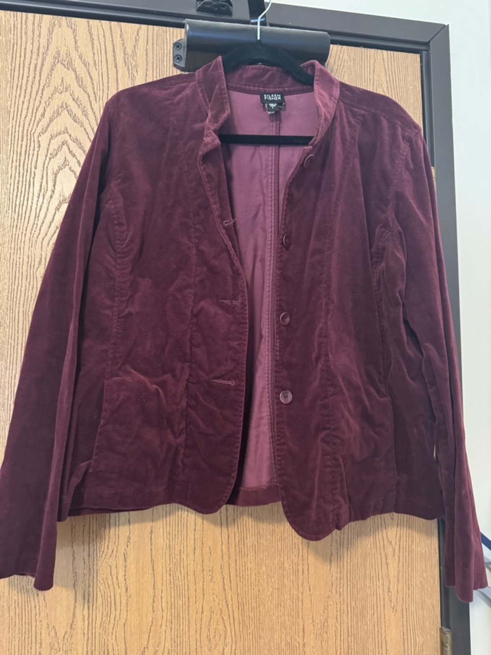 Eileen Fisher Burgundy Velvet Button-Front Blazer